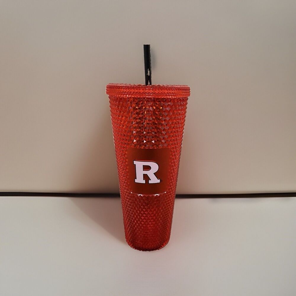 New! Starbucks Rutgers University Red Textured Tumbler 24oz Logo Lid & Straw
